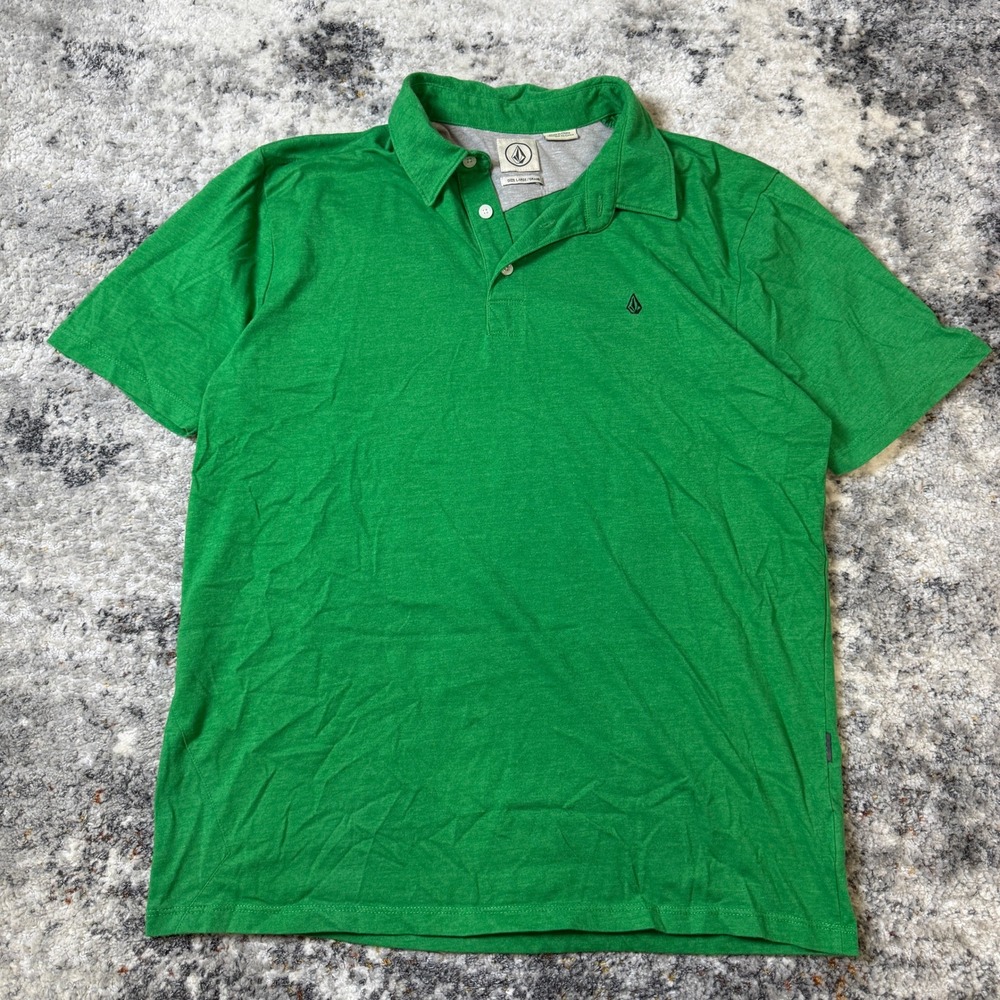 Volcom Mens Short Sleeve Polo Shirt Green Heathered Stone‎ Logo Size Large